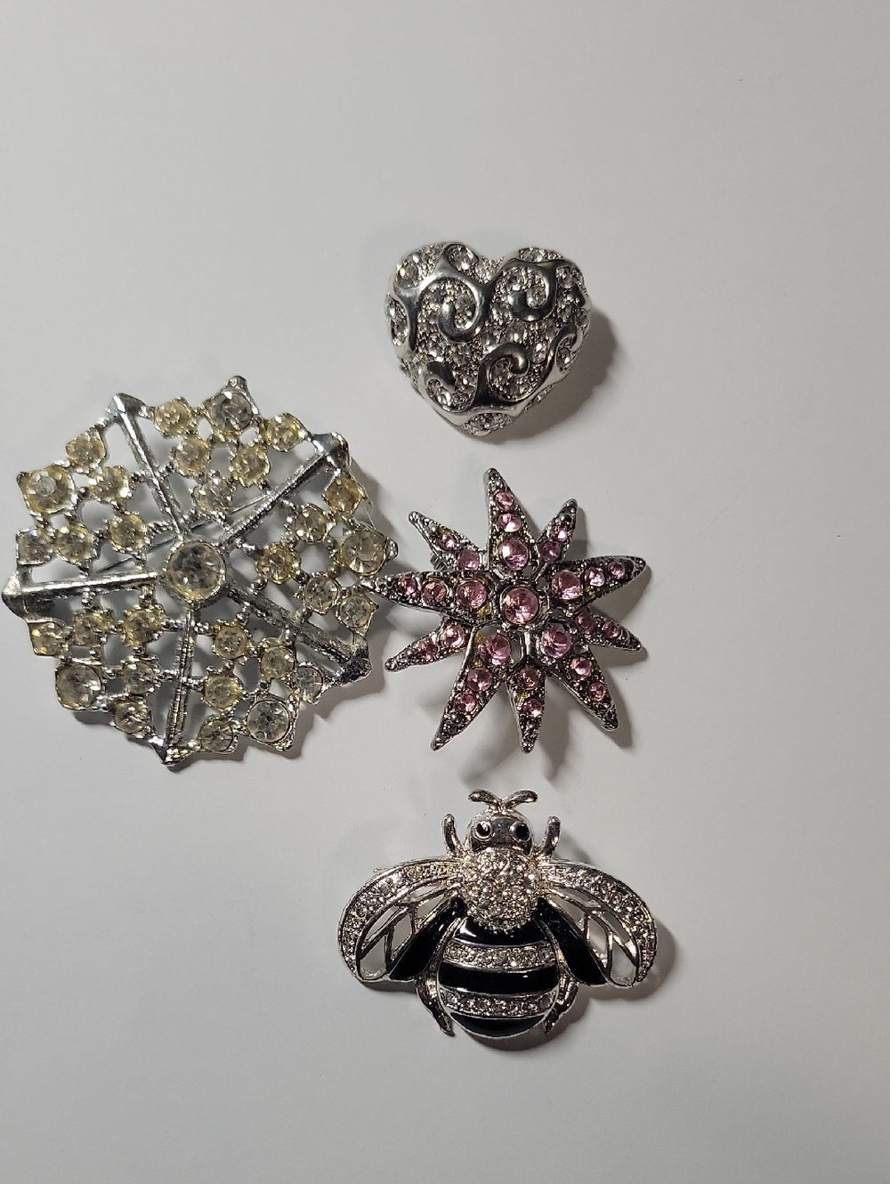 Rhinestone Pin Bundle - Silver TonePink, Yellow Accents